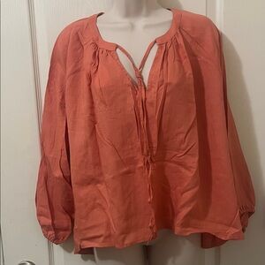 a new day Coral Tie-Front Peasant Tunic
